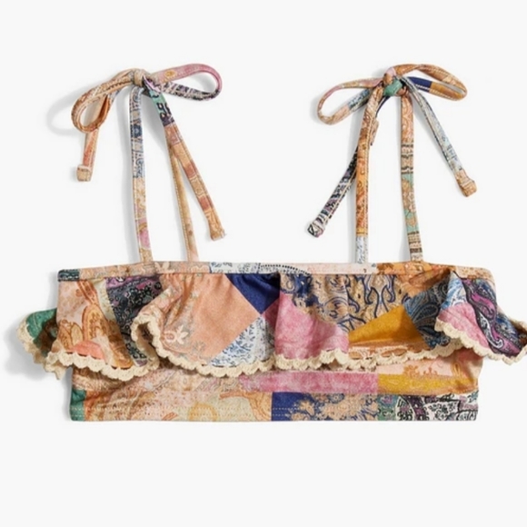 Zimmermann Kids Girls Anneke Crochet Frill Printed Ruffle Bikini Top - Picture 2 of 12